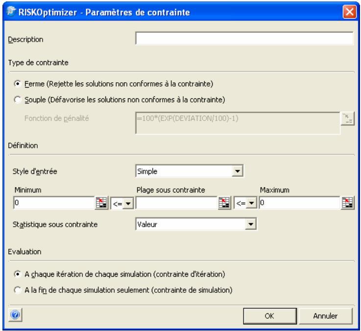 PALISADE RISKOPTIMIZER 5.5 - 1) Cliquez sur le bouton Ajouter du volet Contraintes, dans la boîte de dialogue RISKOptimizer principale. - 1