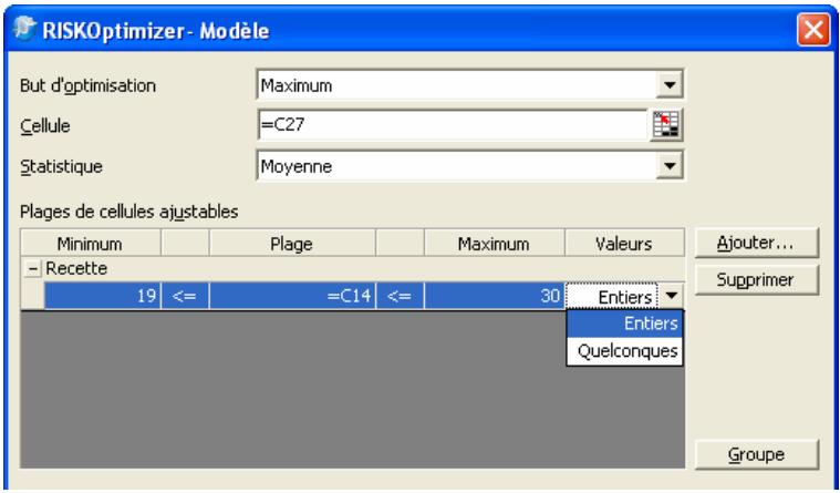 PALISADE RISKOPTIMIZER 5.5 - Ajouter les plages de cellules ajustables - 1