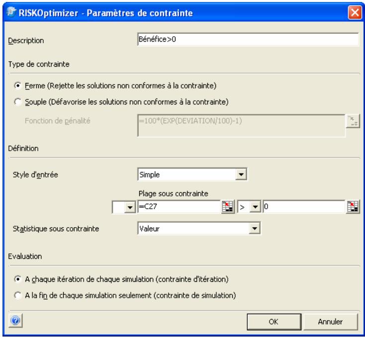 PALISADE RISKOPTIMIZER 5.5 - 1) Cliquez sur le bouton Ajouter du volet Contraintes, dans la boîte de dialogue RISKOptimizer principale. - 2
