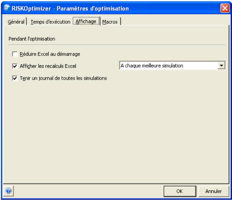 PALISADE RISKOPTIMIZER 5.5 - Commande Paramètres d'optimisation - Onglet Affichage - 1