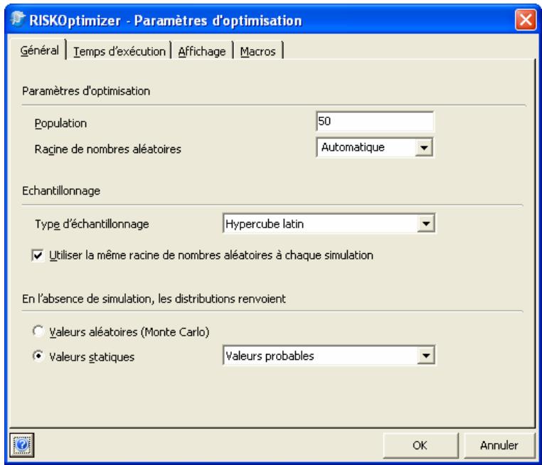 PALISADE RISKOPTIMIZER 5.5 - Commande Paramètres d'optimisation - Onglet Général - 1