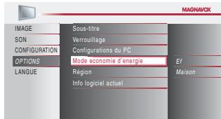 MAGNAVOX 19MF339B - Utilisez [Curseur / ] pour sélectionner "Mode economie d'energie", puis appuyez sur [OK]. - 2