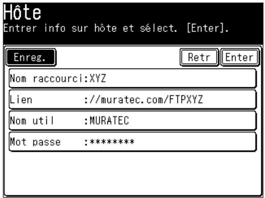 MURATEC MFX1430 - Enregistrement d'un serveur FTP vers un raccourci - 3