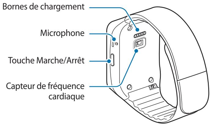 Bornes de chargement Microphone Touche Marche/Arrêt Capteur de fréquence cardiaque