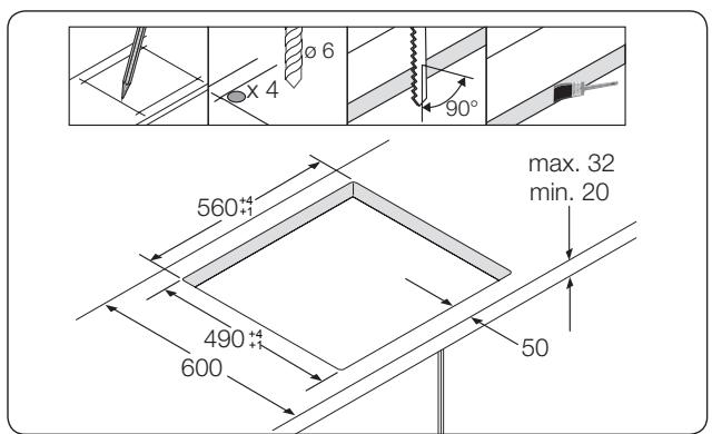 SAMSUNG NZ63F3NM1AB/UR,  NZ63K7777BK - Einbau in eine Arbeitsplatte - 3