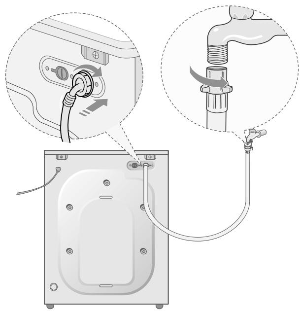 SAMSUNG Q1245V - Pour racorder le flexible d'arrivée d'eau : - 1