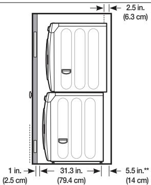 2.5 in. (6.3 cm) 1 in. (2.5 cm) 31.3 in. (79.4 cm) 5.5 in.* (14 cm)