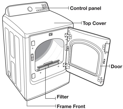 Control panel Top Cover Door Filter Frame Front
