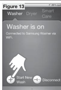 Figure 13 Washer Dryer Smart Care Washer is on Connected to Samsung Washer via WIFI + Start New Wash + Disconnect