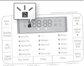 Press & Hold See: For Extra Functions Rack Dry Wrinkle Prevent My Cycle Signal On/Off Dry Level Temp. Time Adjust Time ▲ Adjust Time ▼ Mixed Load Bell Delay Start ■ Smart Control ■ Down Light ■ Cold Lock ■ Smart Care
