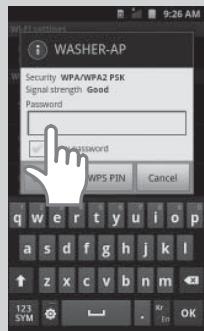 WASHER-AP Security WPA/WPA2 PSK Signal strength Good Password Password MPS PIN Cancel