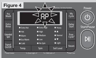 Figure 4 Pro Wash Extra Rinse Expanded Spa Signal UnOff Temp. Spin Soil Level Extra Hot Extra High Heavy Hot High ▲ Warm Medium Normal Eco Warm Low ▼ Cold No Spin Light My Cycle Delay Start Pure Cycle™ Steam Power Start/Pause ■ Print Control ■ Stream Light ▼ ■ Child Lock ▼ ■ Signal Core