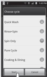 Choose cycle Quick Wash Rinse+Spin Spin Only Pure Cycle Cooking & Dining Start Cancel