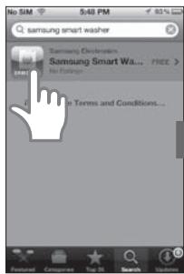 No SIM 5:48 PM Samsung Smart washer Samsung Electrodes Samsung Smart Wa... FREE > For Settings In Terms and Conditions...