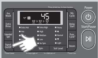 Pres & Wind Don, for Extra Functions. 45 Pie Wash Extra Rinse Extended Spin Signal On/Off Power Start/Pause My Cycle Delay Start Pune Cycle~ Steam Spin Soil Level Smart Care
