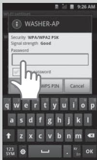 WASHER-AP Security WPA/WPA2 PSK Signal strength Good Password Password MPS PIN Cancel