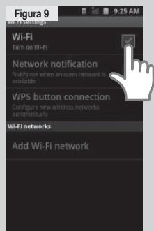 Figura 9 Wi-Fi Turn on Wi-Fi Network notification Notify me when an open network is available. WPS button connection Configure new wireless networks automatically Wi-Fi networks Add Wi-Fi network