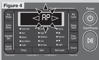 Figure 4 Fire Wash Extra Rinse Extended Spa Signal On/OFF Power Start/Pause Delay Start Pure Cycle~ Steam Play Control Spin Light Child Look Soil Level Play Control Extra Hot Hot Warm Warm Eco Warm Cold Heavy High Medium Low No Spin Light None None