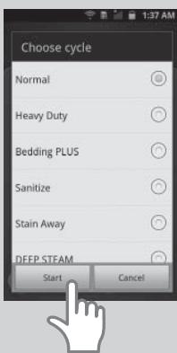 Choose cycle Normal Heavy Duty Bedding PLUS Sanitize Stain Away DEFP STEAM Start Cancel