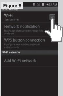 Figure 9 Wi-Fi Turn on Wi-Fi Network notification Notify me when an open network is available WPS button connection Configure new wireless networks automatically Wi-Fi networks Add Wi-Fi network