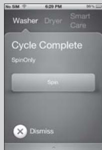 Washer Dryer Smart Care Cycle Complete SpinOnly Spin Dismiss