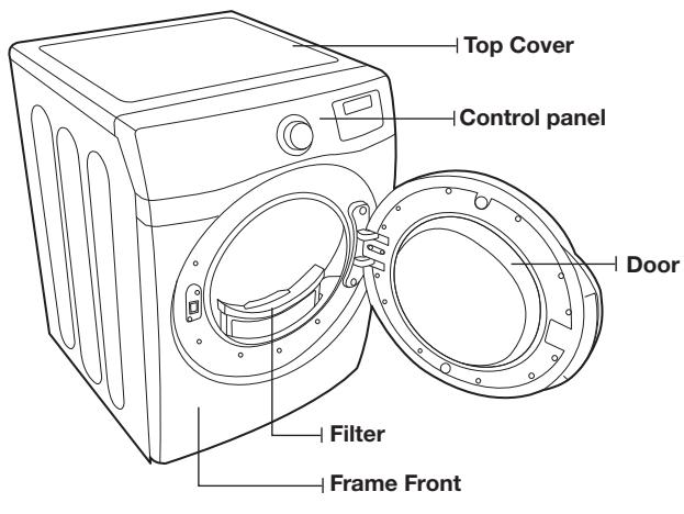Top Cover Control panel Door Filter Frame Front