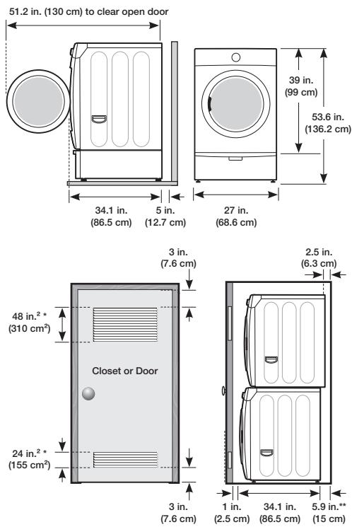 SAMSUNG DV455EVGSWR - With optional pedestal base or stacking kit - 1