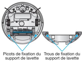 SAMSUNG SR8895 NAVIBOT SILENCIO - Faites correspondre les trous du support de lavette aux picots situés sous le robot aspirateur et appuyez jusqu'à entendre un « clic » - 1