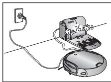 SAMSUNG SR8980 NAVIBOT - Bij het plaatsen van het oplaadstation moet u ervoor zorgen dat het netsnoer niet open en bloot op de vloer ligt. - 1