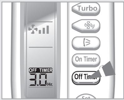 OFF TIMER 3.0 Hr. Turbo On Timer Off Timer Set