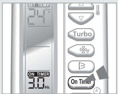 SET TEMP 24°C ON TIMER 3.0 Hr. Turbo On Timer