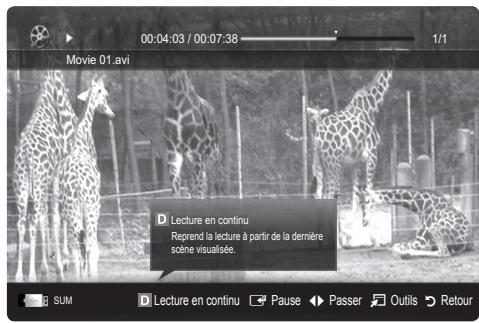 SAMSUNG LE37C530 - Lecture d'un fjichier video en continu (Reprendre la lecture) - 3