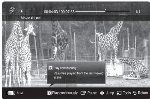 SAMSUNG LE37C530 - Playing movie file continuously (Resume Play) - 1