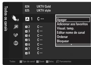Todos os canals 824 UKTV Gold 825 UKTV style A 1 C -- 2 C -- 3 C -- 4 C -- 5 C -- 6 C -- 7 C -- 8 C -- Todas Tipo de canal Zoom Select Ferramentas Apagar Adicionar aos favoritos Visual temp. Editar nome de canal Organar Bloqueur