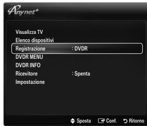 Anynet* Visualizza TV Elenco dispositivi Registrazione : DVDR DVDR MENU DVDR INFO Ricevitore : Spenta Impostazione Sposta Conf Ritorno