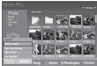 Media Play Photo Sino 440 4506 Jun 1 2008 3/23 Photo:0001 Upper Folder Forder1 ✓ Photo 0001 ✓ Photo 0001 None Ansicht Dishow starten Gew. Datal diachen Alte loschen Alte abwählen File 4 File 5 File 6 File 7 File 8 File 9 File 10 File 11 File 12 File 13 Recorded Navig. Option Wiedergabe Zurück