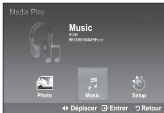Media Play Music SUM 861MB/994MBFree Photo Music Setup Déplacer Entrer Retour