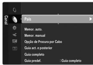 Pais Memor. auto. Memor. manual Opção de Procura por Cabo Guia act. e posterior Guia completo Guia predef. : Guia completo