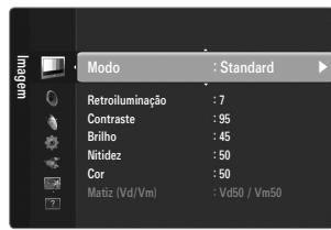 Modo : Standard Retroiluminação : 7 Contraste : 95 Brilho : 45 Nitidez : 50 Cor : 50 Matiz (Vd/Vm) : Vd50 / Vm50