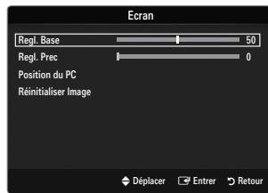Ecran Reql. Base 50 Reql. Prec 0 Position du PC Réinitialiser Image Déplacer Entrer Retour