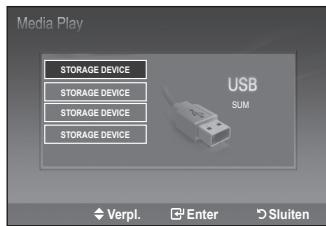 Media Play STORAGE DEVICE STORAGE DEVICE STORAGE DEVICE STORAGE DEVICE USB SUM Verpl. Enter Sluiten