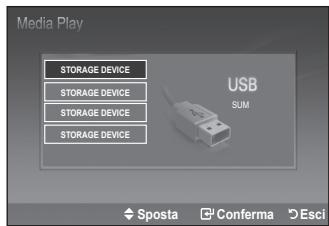 Media Play STORAGE DEVICE STORAGE DEVICE STORAGE DEVICE STORAGE DEVICE USB SUM Sposta Conferma Esci