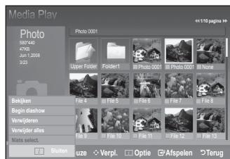 Media Play Photo 5/1/20 4/7/8 Jun 1 2008 3/23 Photo:0001 Upper Folder Folder1 Photo 0001 Photo 0001 None Bokken File 4 File 6 File 8 File 9 Begin dishshow Wovijderen Wovijder alles Mats select File 9 File 10 File 11 File 12 File 13 Sulzen uze Verpi Optie Afspelen Terug
