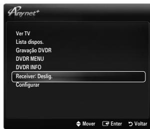 Anynet* Ver TV Lista dispos. Gravação DVDR DVDR MENU DVDR INFO Receiver: Deslig. Configurar Mover Enter Voltar