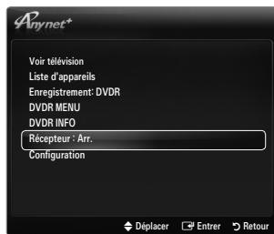 Anynet* Voir télévision Liste d'appareils Enregistrement: DVDR DVDR MENU DVDR INFO Récepteur : Arr. Configuration