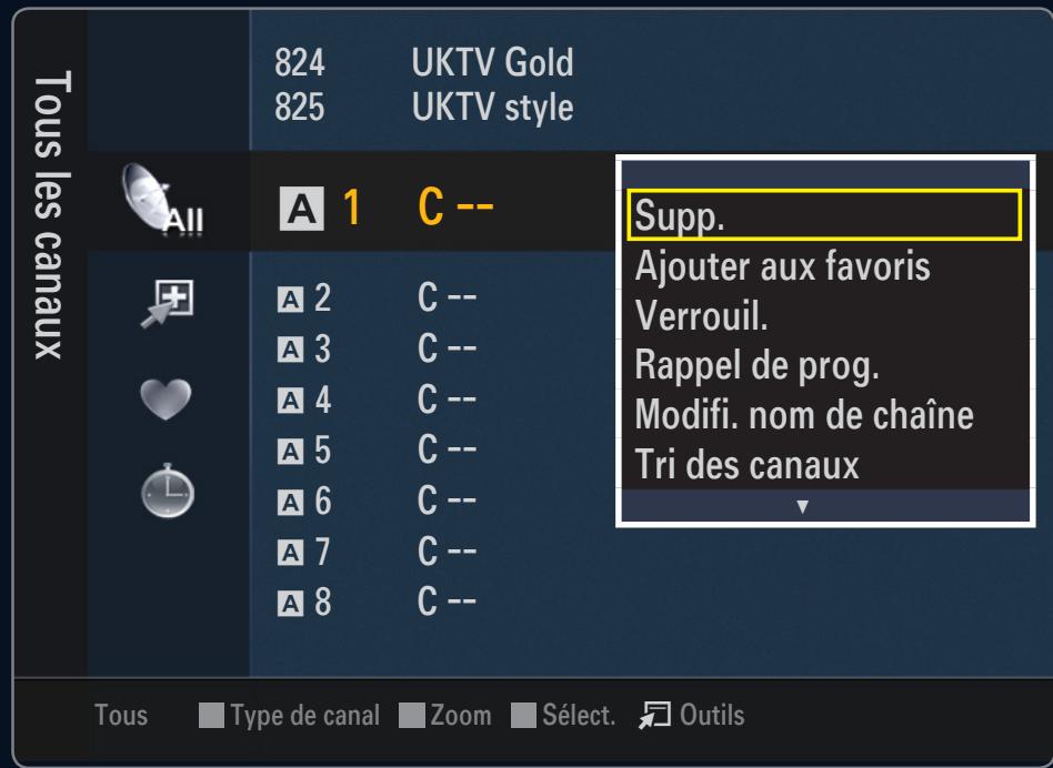 SAMSUNG LE40B553 - Menu d'options de la liste des chaînes (dans Tous les canaux / Chaînes ajoutées / Favoris) - 1