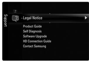 Legal Notice Product Guide Self Diagnosis Software Upgrade HD Connection Guide Contact Samsung