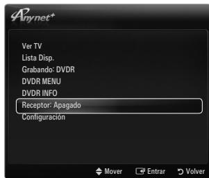 Anynet* Ver TV Lista Disp. Grabando: DVDR DVDR MENU DVDR INFO Receptor: Apagado Configuración Mover Enrar Volver