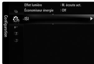 Effet lumière : M. écoute act. Économiseur énergie : Off +ISI Configuration