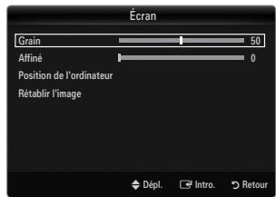 Écran Grain 50 Affiné 0 Position de l'ordinateur Rétablir l'image Dépl. Intro. Retour